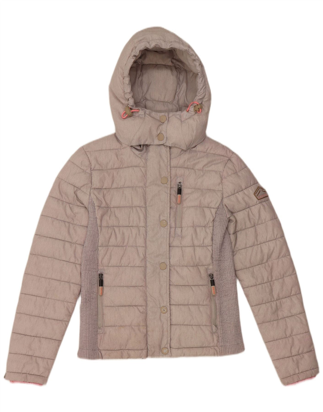 Superdry Womens Hooded Padded Jacket UK 14 Large Grey Polyester