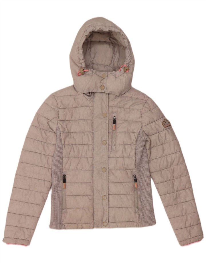 Superdry Womens Hooded Padded Jacket UK 14 Large Grey Polyester