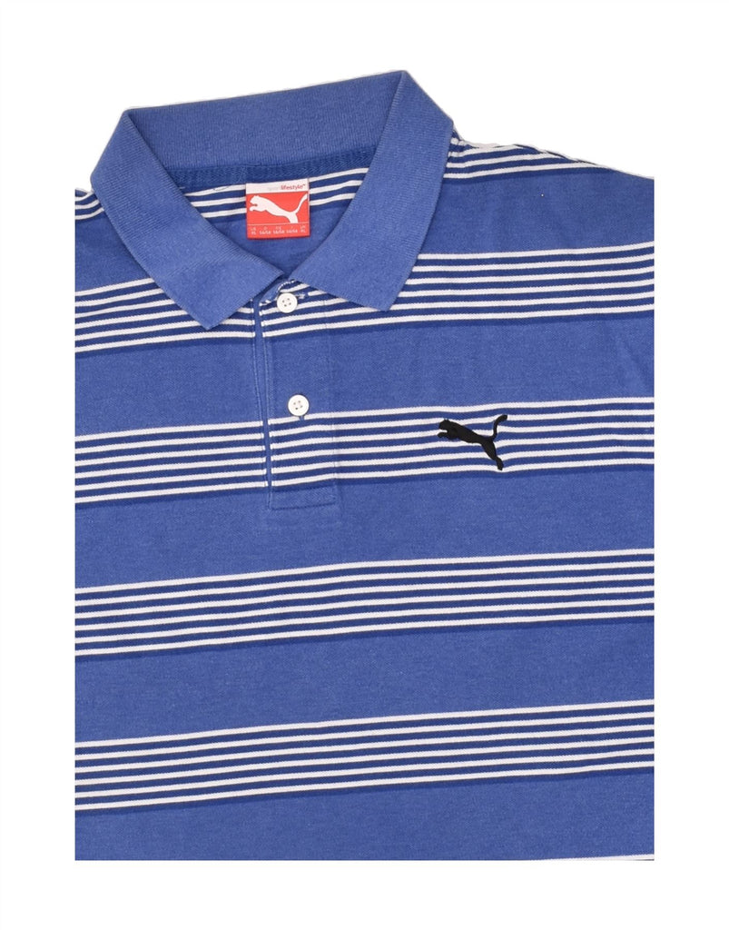 PUMA Mens Polo Shirt XL Blue Striped | Vintage Puma | Thrift | Second-Hand Puma | Used Clothing | Messina Hembry 