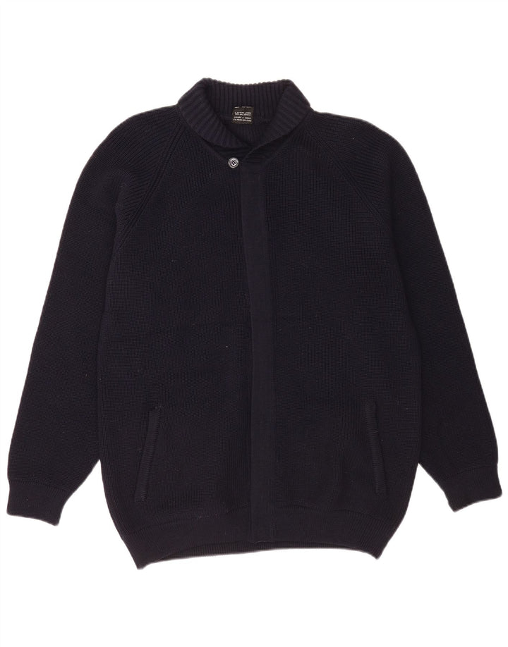 Vintage Mens Cardigan Sweater Medium Navy Blue Virgin Wool