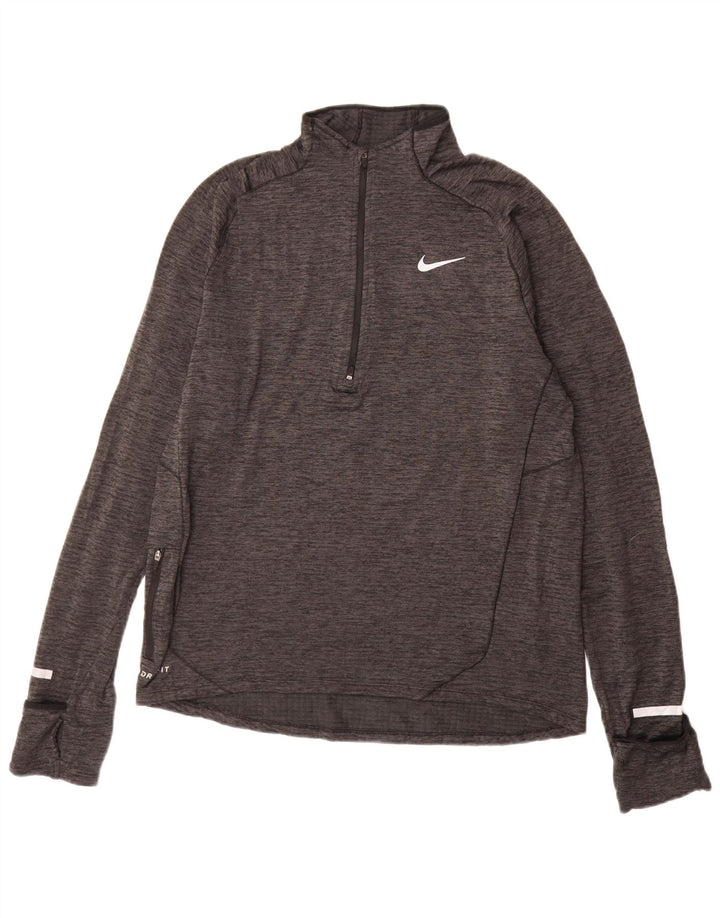 NIKE Mens Dri Fit Zip Neck Pullover Tracksuit Top Medium Grey Flecked