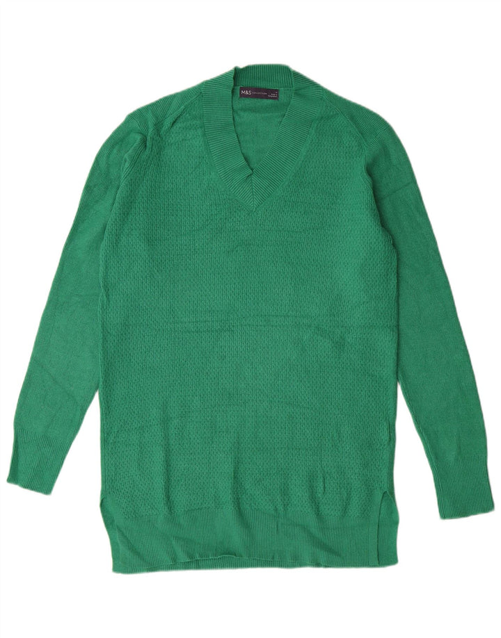 MARKS & SPENCER Womens Longline V-Neck Jumper Sweater UK 14 Medium Green