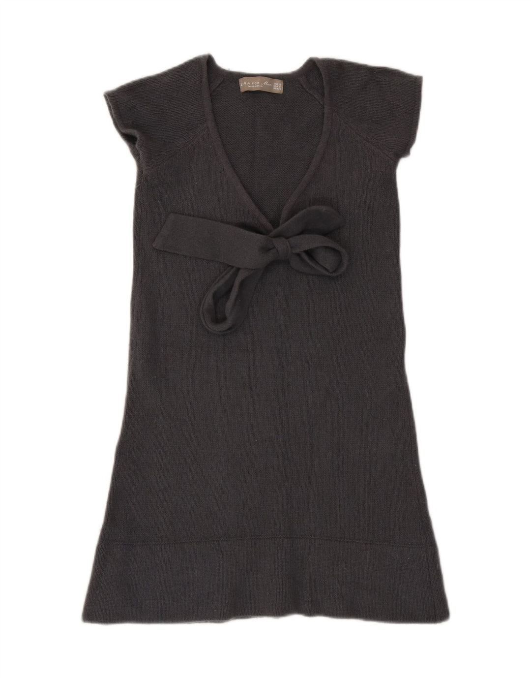 Zara Womens Front Tie Jumper Dress UK 8 Small Grey Wool