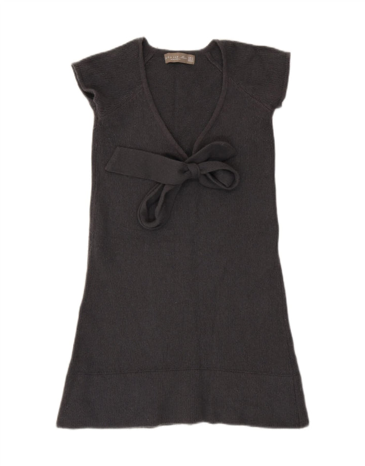 Zara Womens Front Tie Jumper Dress UK 8 Small Grey Wool