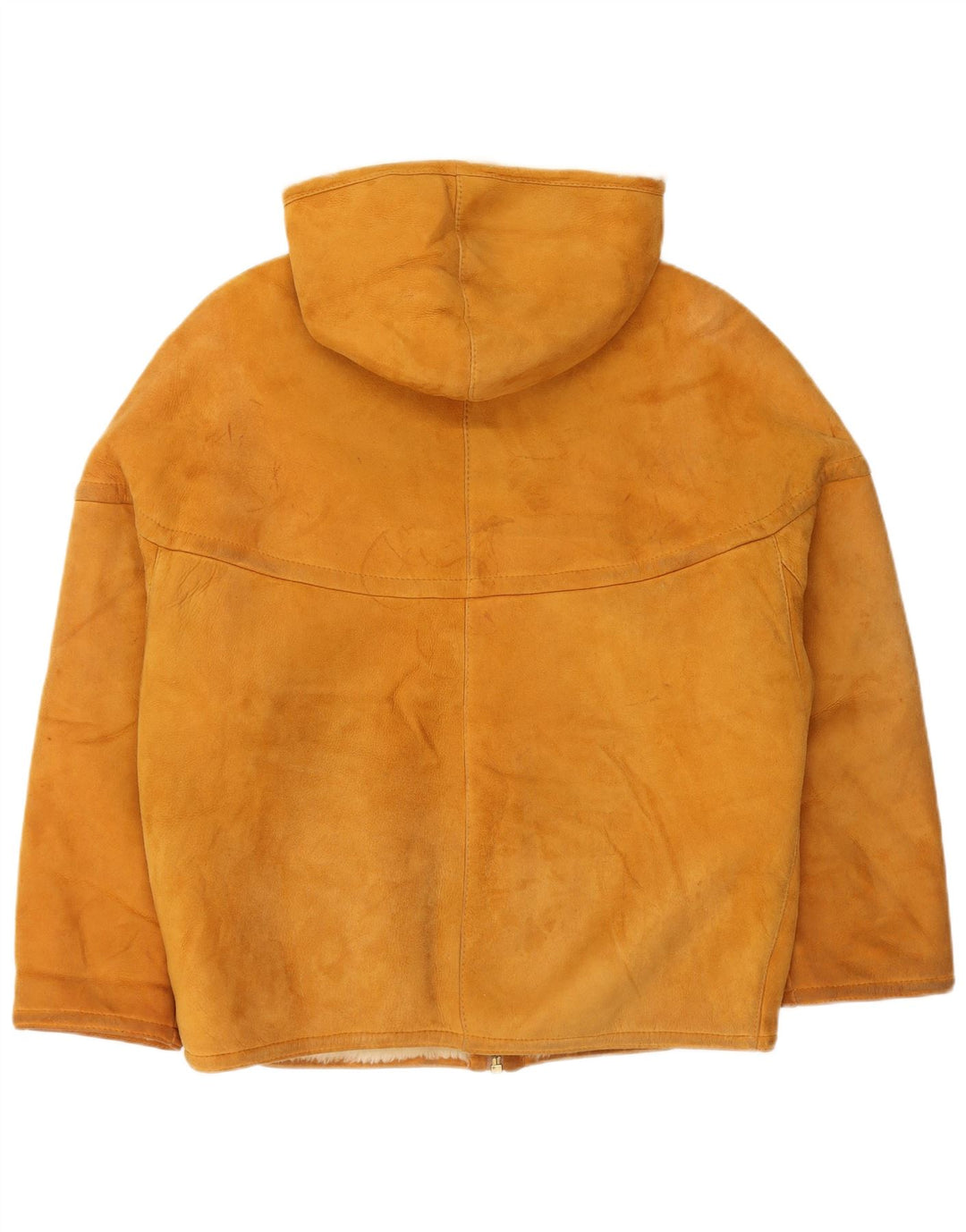 Vintage Womens Hooded Shearling Jacket EU 44 XL Beige Shearling