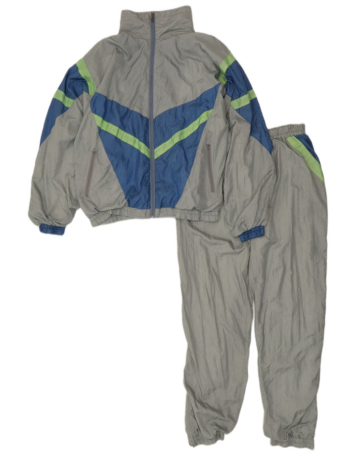 Vintage Mens Full Tracksuit Large  Grey Colourblock Nylon