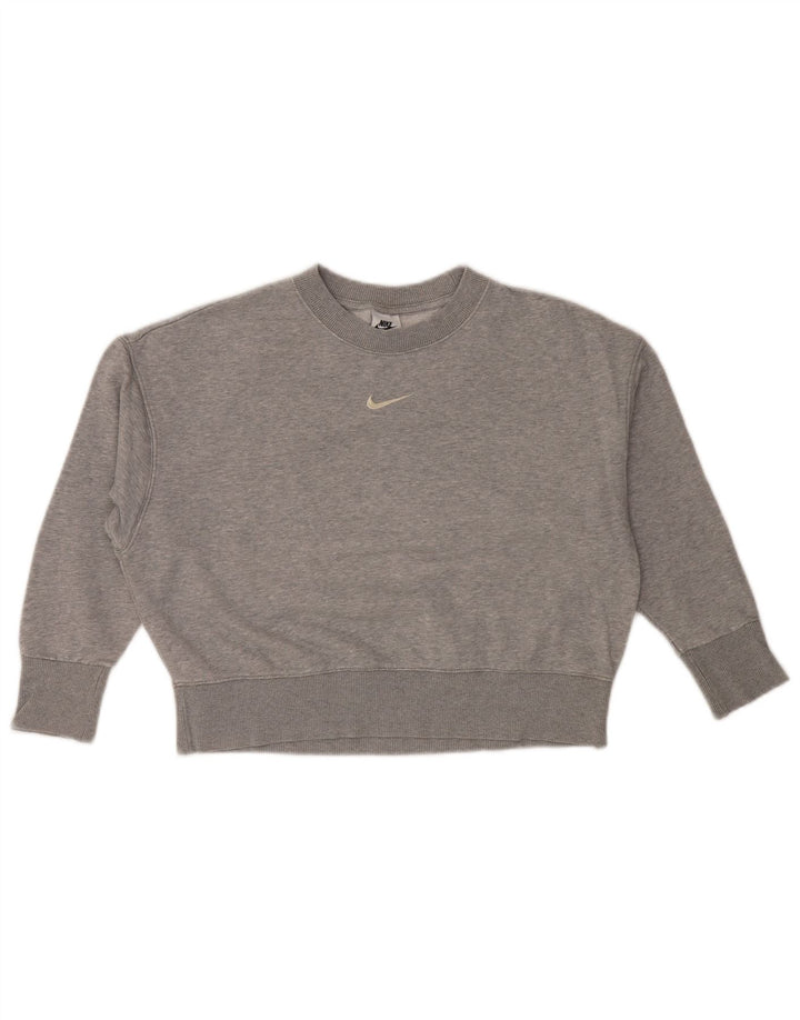 NIKE Womens Oversized Crop Batwing Sweatshirt Jumper UK 6 XS Grey
