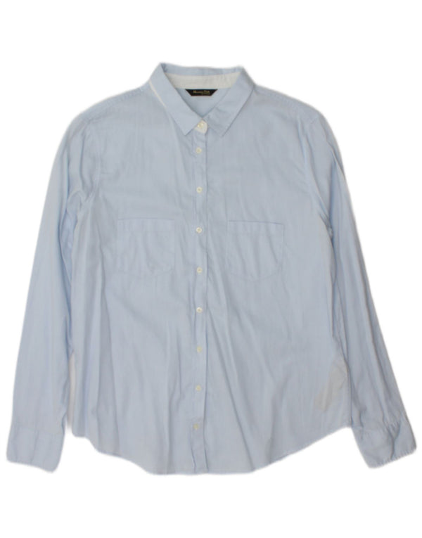 Massimo Dutti Womens Shirt Size 42 Large Blue Pinstripe Cotton