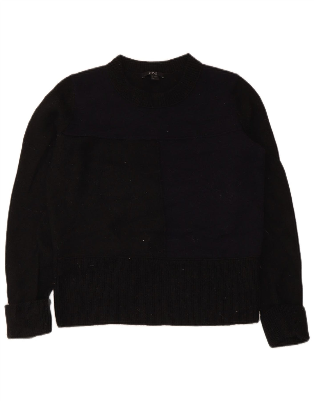 Cos Womens Crew Neck Jumper Sweater UK 10 Small Black Wool