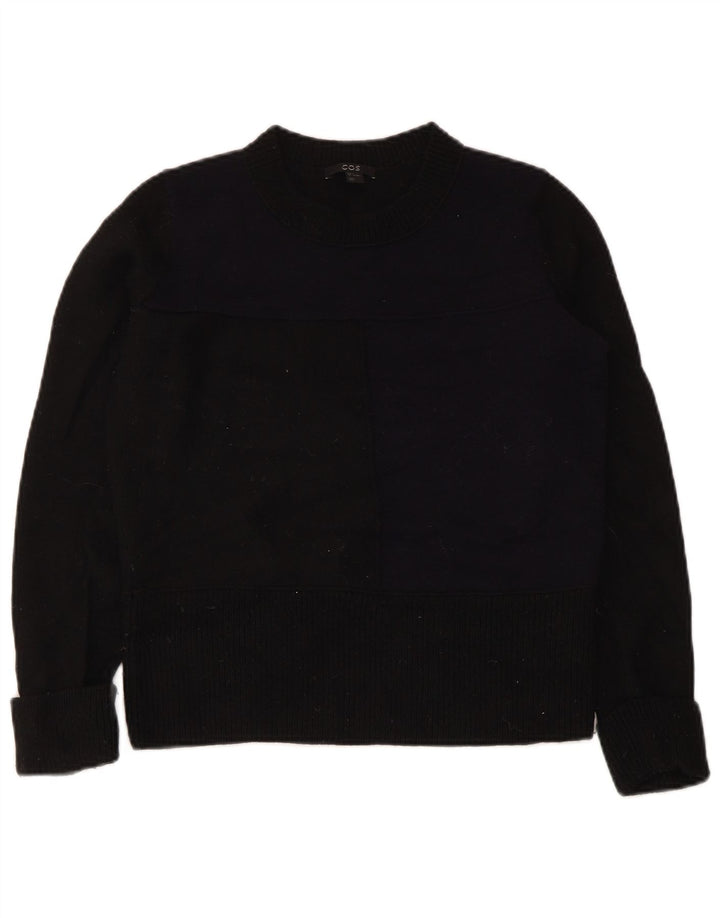Cos Womens Crew Neck Jumper Sweater UK 10 Small Black Wool