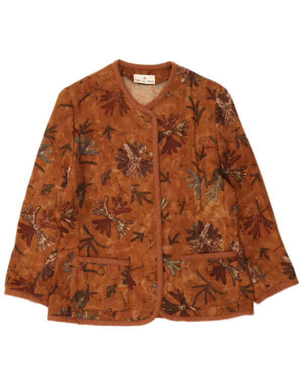 Vintage Womens 5 Button Blazer Jacket UK 14 Medium Brown Floral Wool
