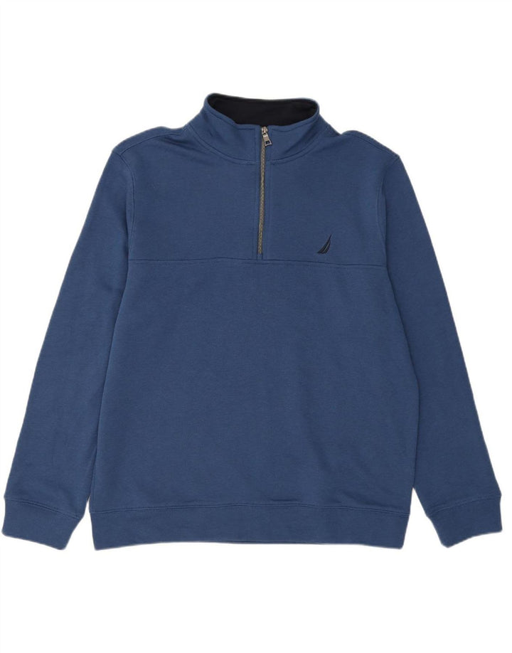 NAUTICA Mens Zip Neck Sweatshirt Jumper Large Navy Blue Cotton