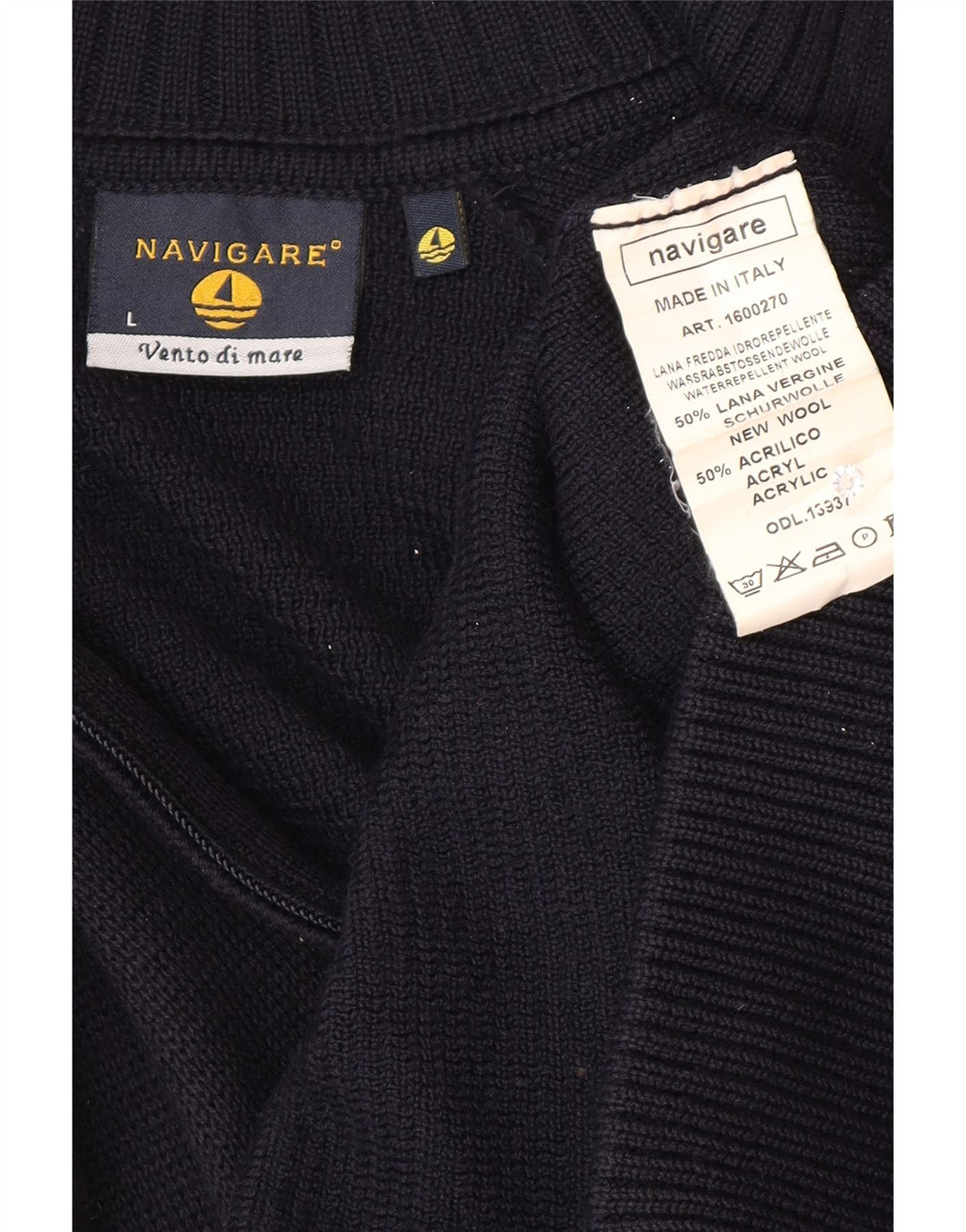 Navigare Mens Cardigan Sweater Large Navy Blue Wool