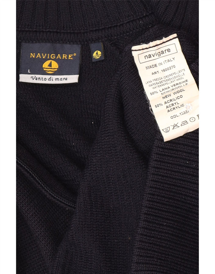 Navigare Mens Cardigan Sweater Large Navy Blue Wool