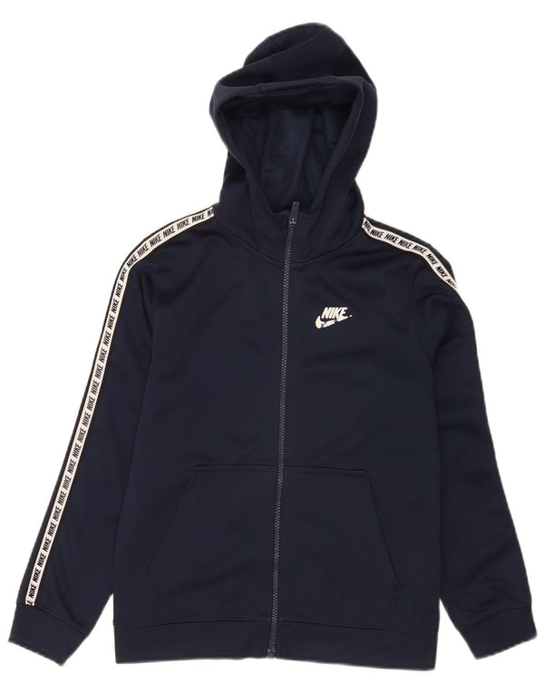 Nike Boys Zip Hoodie Sweater 10-11 Years Medium Navy Blue Colourblock