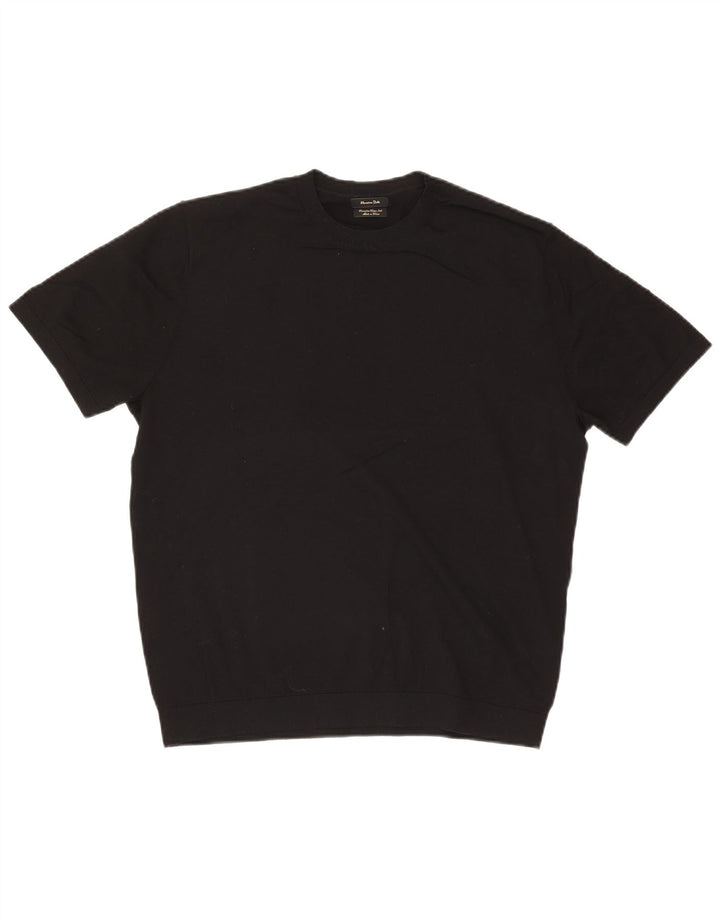 Massimo Dutti Mens Short Sleeve Crew Neck Jumper Sweater Medium Black