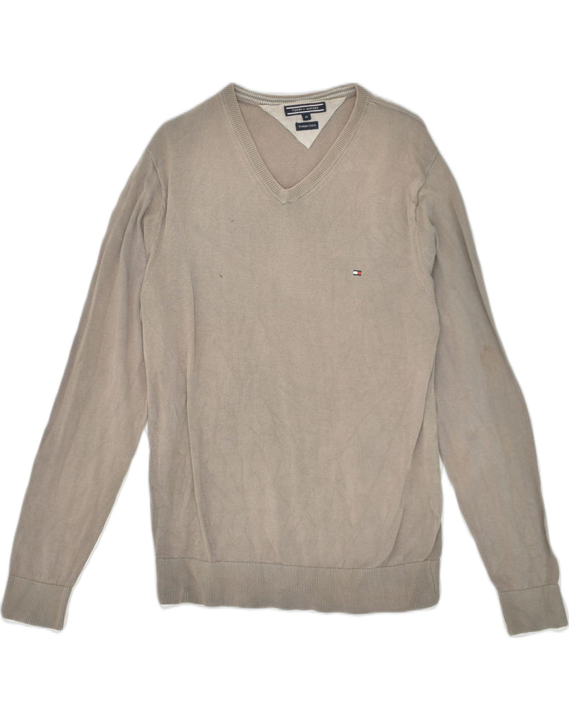 TOMMY HILFIGER Mens V-Neck Jumper Sweater Medium Brown Cotton | Vintage Tommy Hilfiger | Thrift | Second-Hand Tommy Hilfiger | Used Clothing | Messina Hembry 