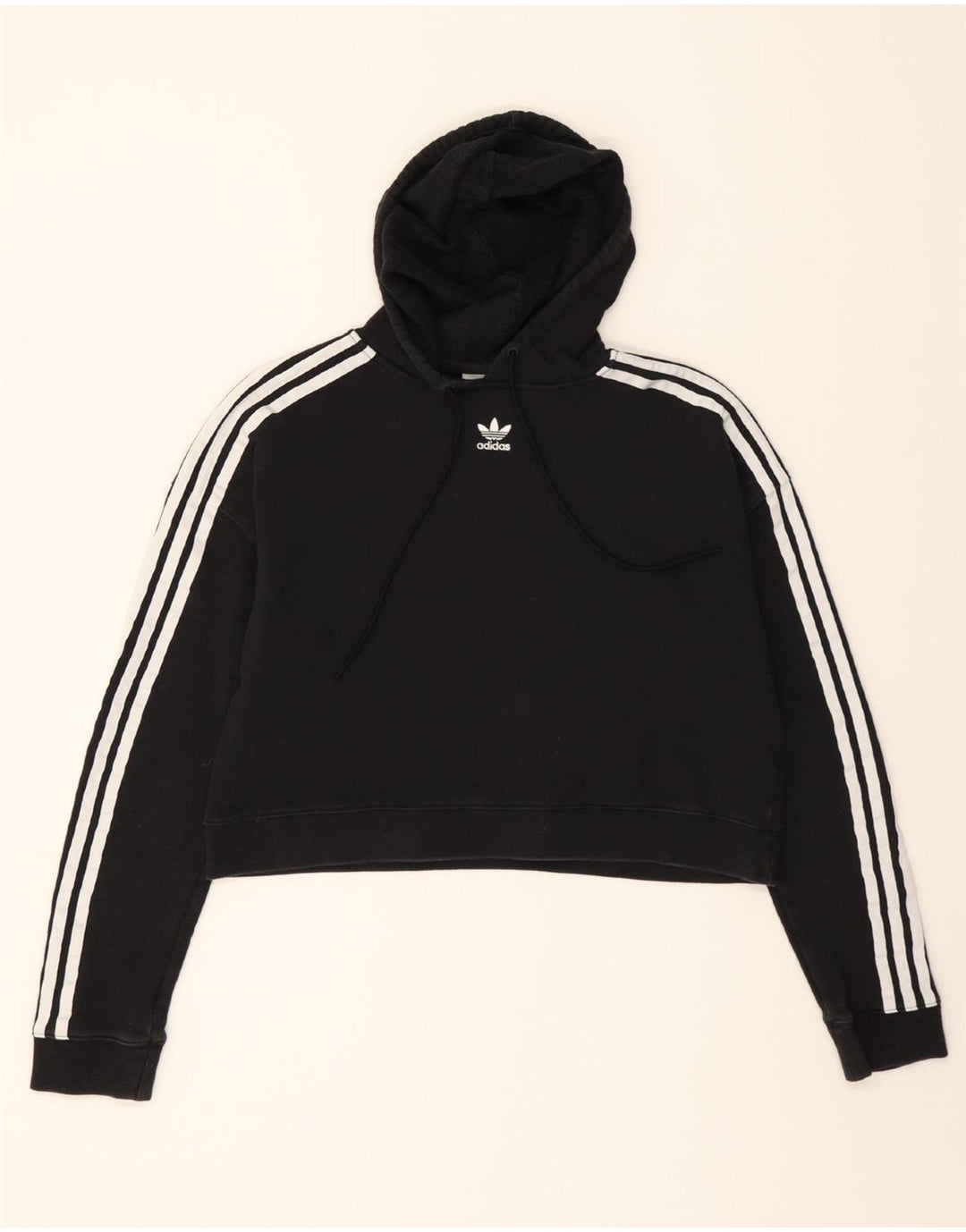 ADIDAS Womens Crop Hoodie Jumper UK 12 Medium Black Vintage Adidas and Second-Hand Adidas from Messina Hembry 