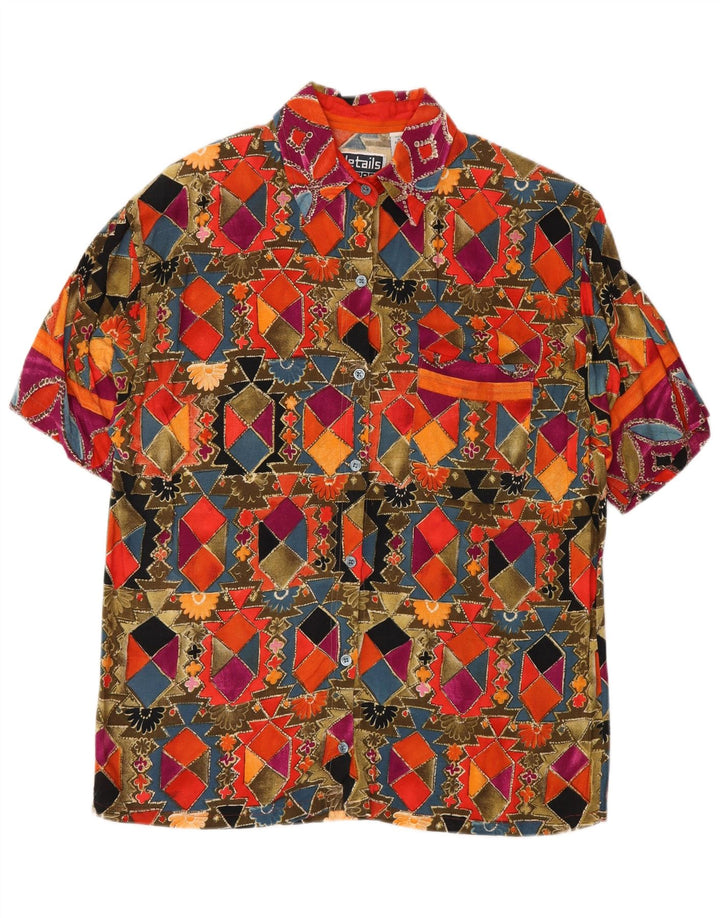 Vintage Womens Short Sleeve Shirt UK 14 Medium Multicoloured Geometric