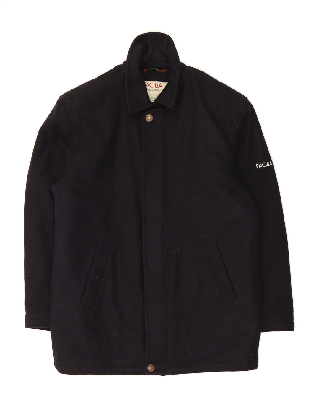 FACIBA Mens Overcoat IT 46 Small Navy Blue Wool Vintage Faciba and Second-Hand Faciba from Messina Hembry 