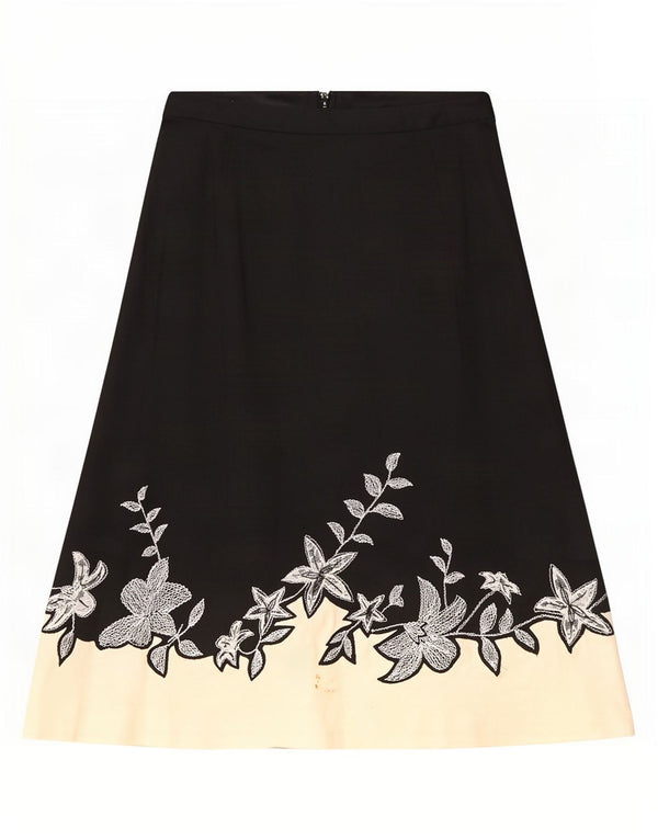 Coast Womens A-Line Skirt UK 8 Small W28 Black Floral Cotton