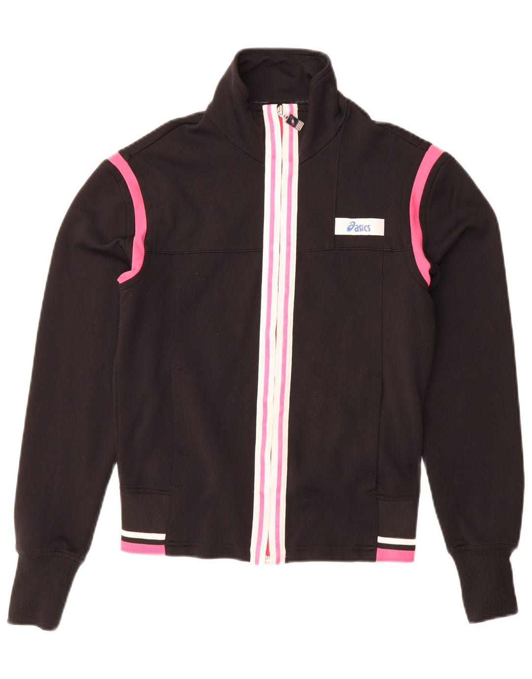 Asics Womens Tracksuit Top Jacket UK 10 Small Black Colourblock