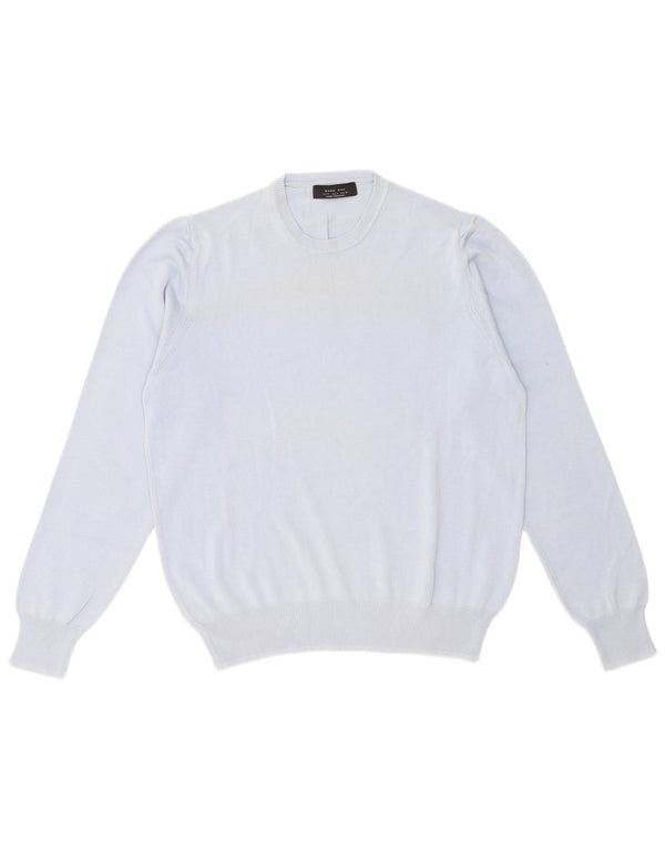 Zara Mens Crew Neck Jumper Sweater Medium Blue Cotton