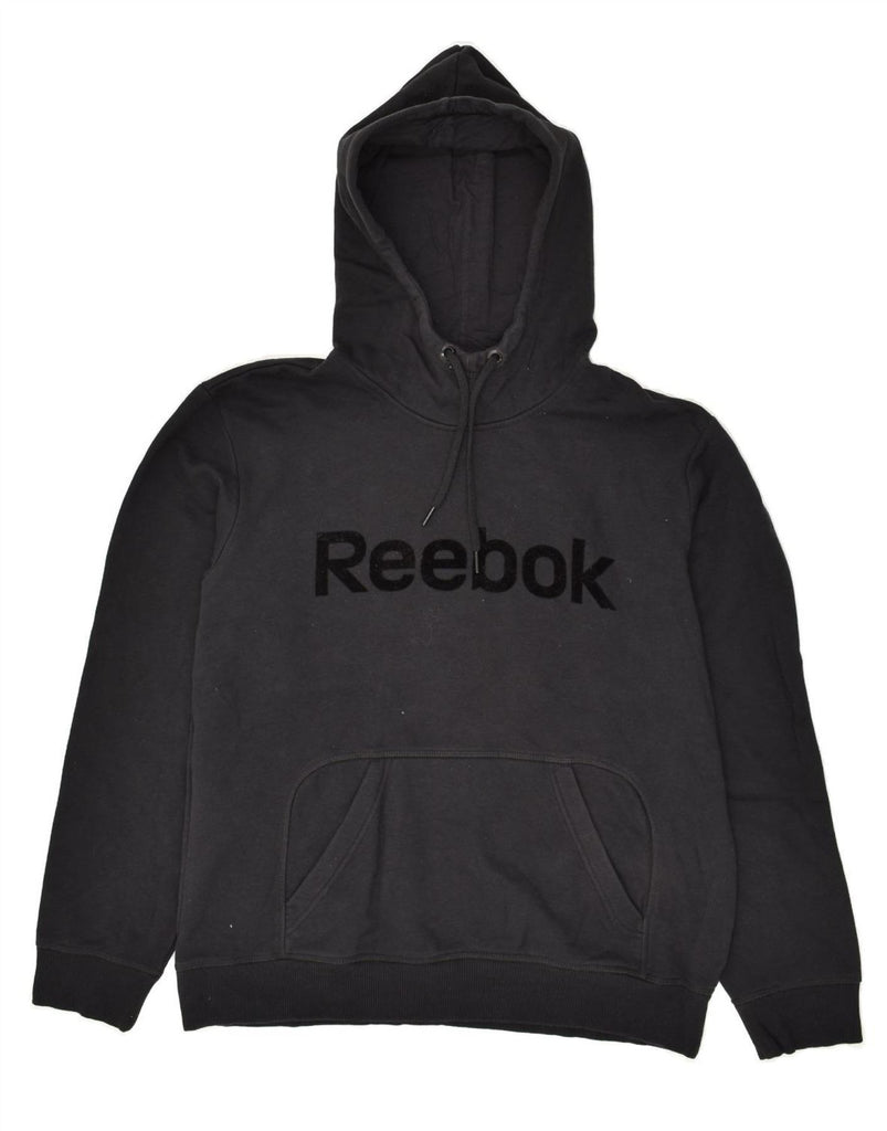 REEBOK Mens Graphic Hoodie Jumper Large Black Cotton | Vintage Reebok | Thrift | Second-Hand Reebok | Used Clothing | Messina Hembry 