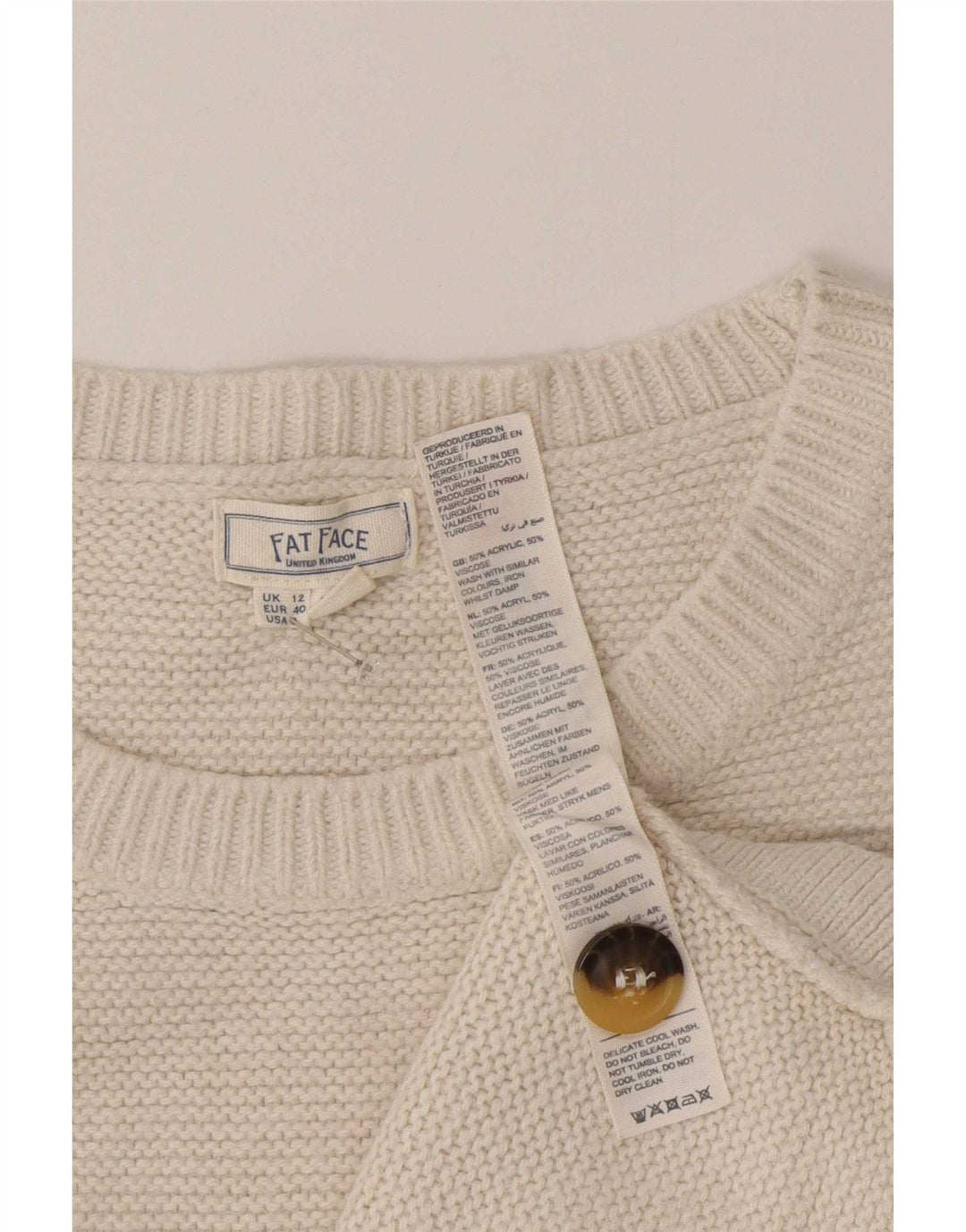 Fat Face Womens Boat Neck Jumper Sweater UK 12 Medium White Acrylic