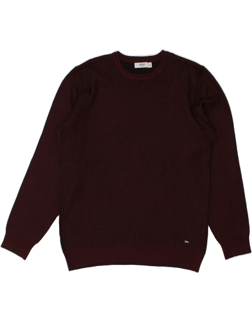 LIU JO Mens Crew Neck Jumper Sweater Large Burgundy Cotton | Vintage Liu Jo | Thrift | Second-Hand Liu Jo | Used Clothing | Messina Hembry 