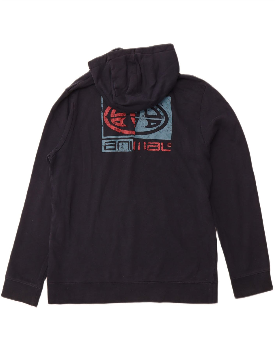 ANIMAL Mens Graphic Hoodie Jumper Large Navy Blue Cotton