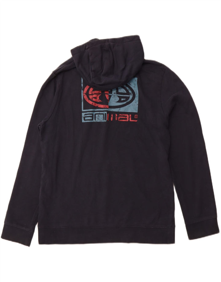 ANIMAL Mens Graphic Hoodie Jumper Large Navy Blue Cotton