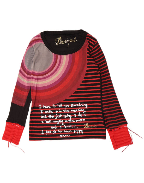 Desigual Womens Graphic Top Long Sleeve UK 14 Large Black Striped