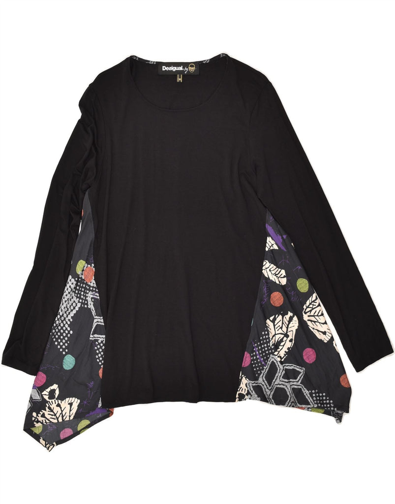 DESIGUAL Womens Long Sleeve Tunic Top UK 12 Medium Black Floral | Vintage Desigual | Thrift | Second-Hand Desigual | Used Clothing | Messina Hembry 