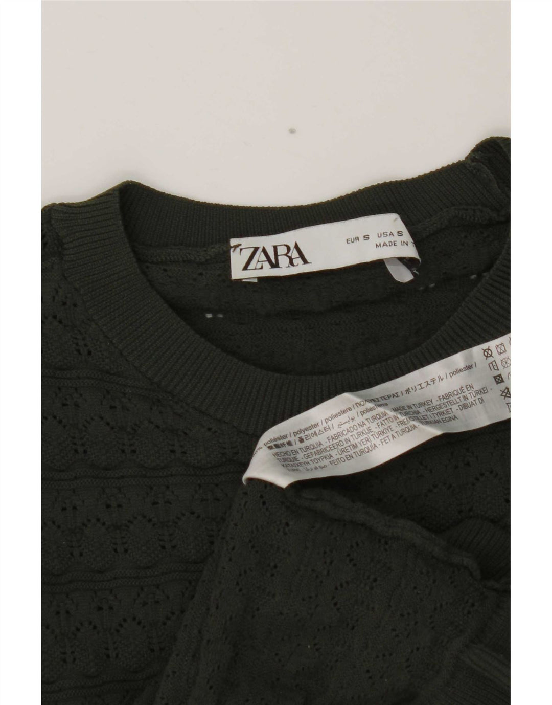 Zara Womens Crop Ruffle Front Top Long Sleeve UK 8 Small Khaki Polyester