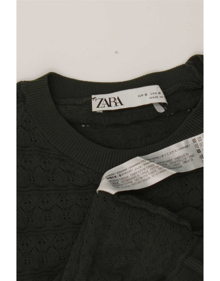 Zara Womens Crop Ruffle Front Top Long Sleeve UK 8 Small Khaki Polyester