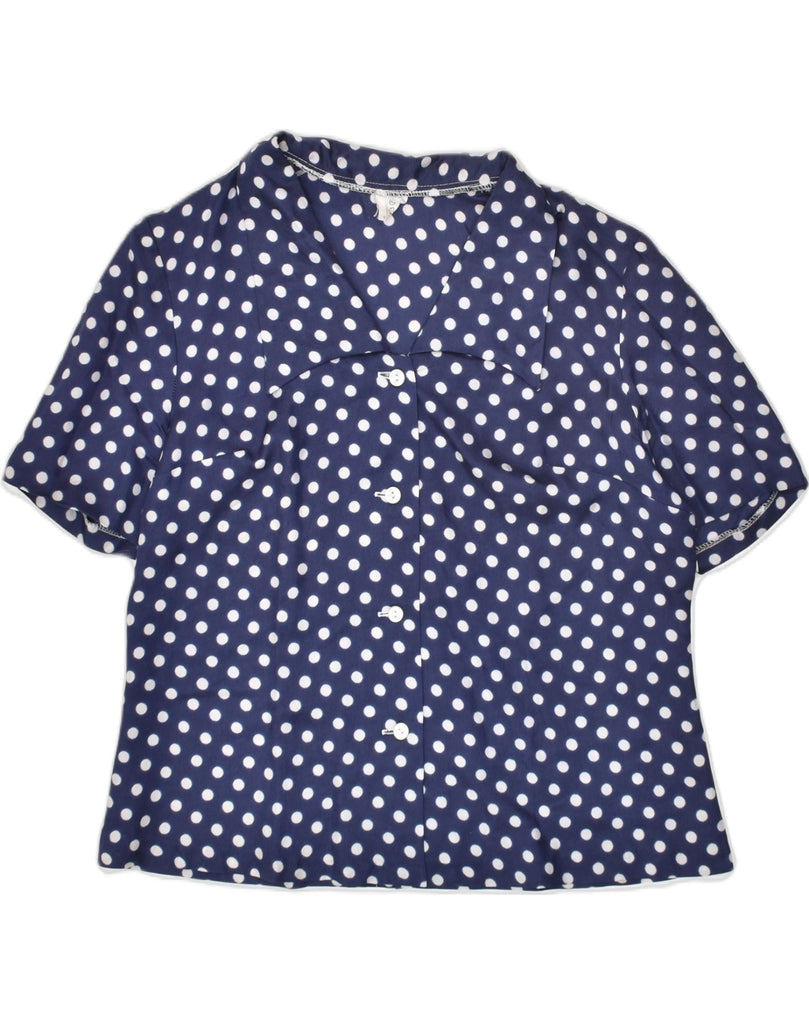 VINTAGE Womens Short Sleeve Shirt IT 48 XL Navy Blue Polka Dot Acetate | Vintage Vintage | Thrift | Second-Hand Vintage | Used Clothing | Messina Hembry 