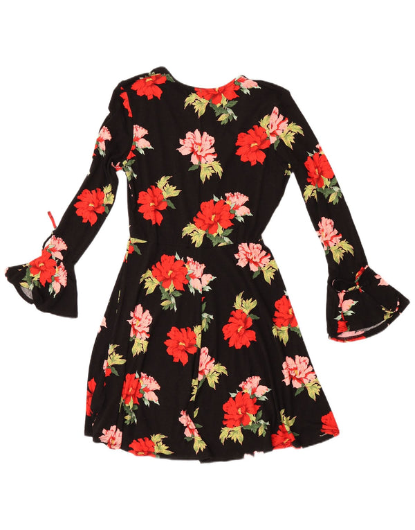 Topshop Womens Graphic Long Sleeve A-Line Dress UK 10 Small Black Floral