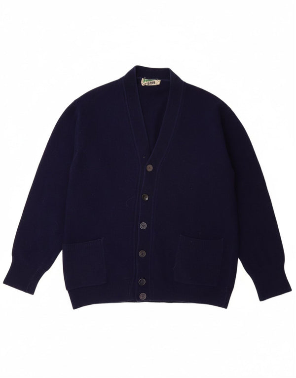 BENETTON Boys Cardigan Sweater 13-14 Years Navy Blue Wool