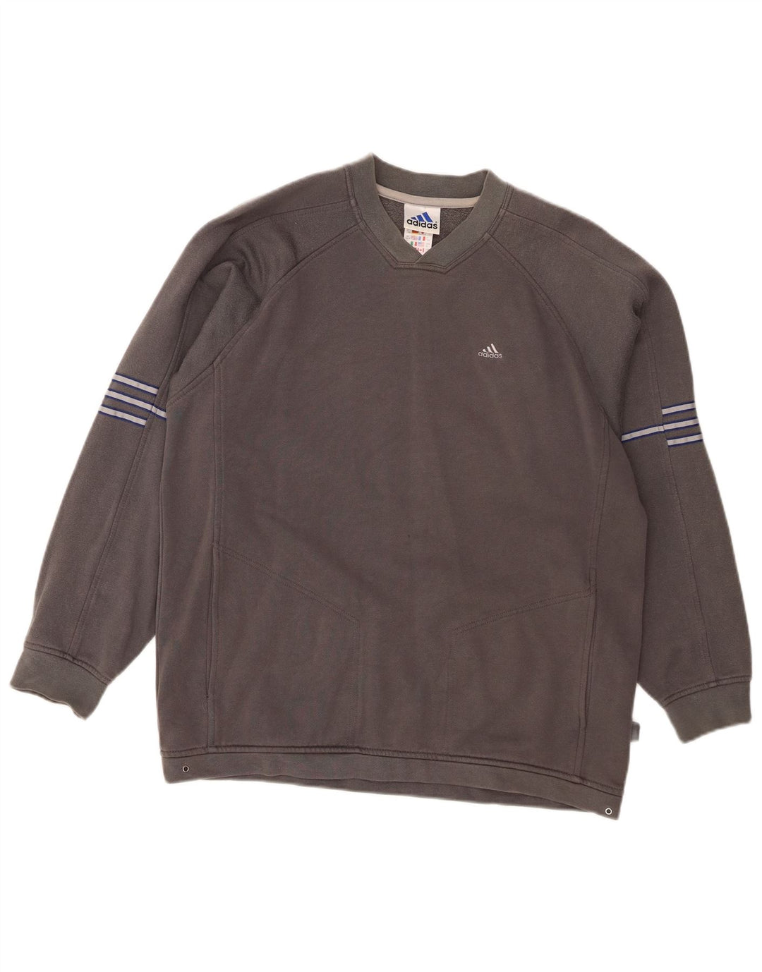 Adidas Boys Sweatshirt Jumper 15-16 Years Grey Striped Cotton