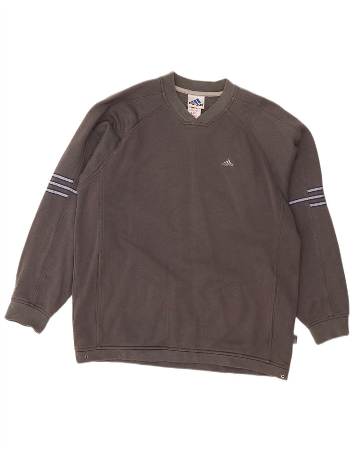 Adidas Boys Sweatshirt Jumper 15-16 Years Grey Striped Cotton