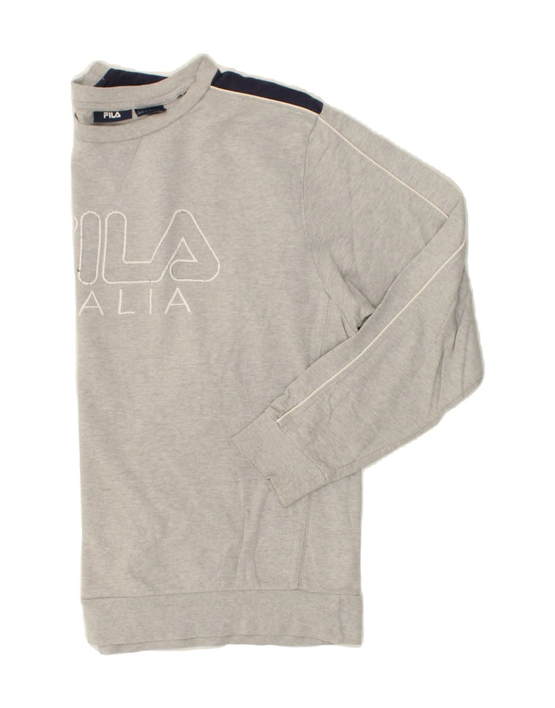 FILA Mens Graphic Sweatshirt Jumper Medium Grey Colourblock Cotton | Vintage Fila | Thrift | Second-Hand Fila | Used Clothing | Messina Hembry 