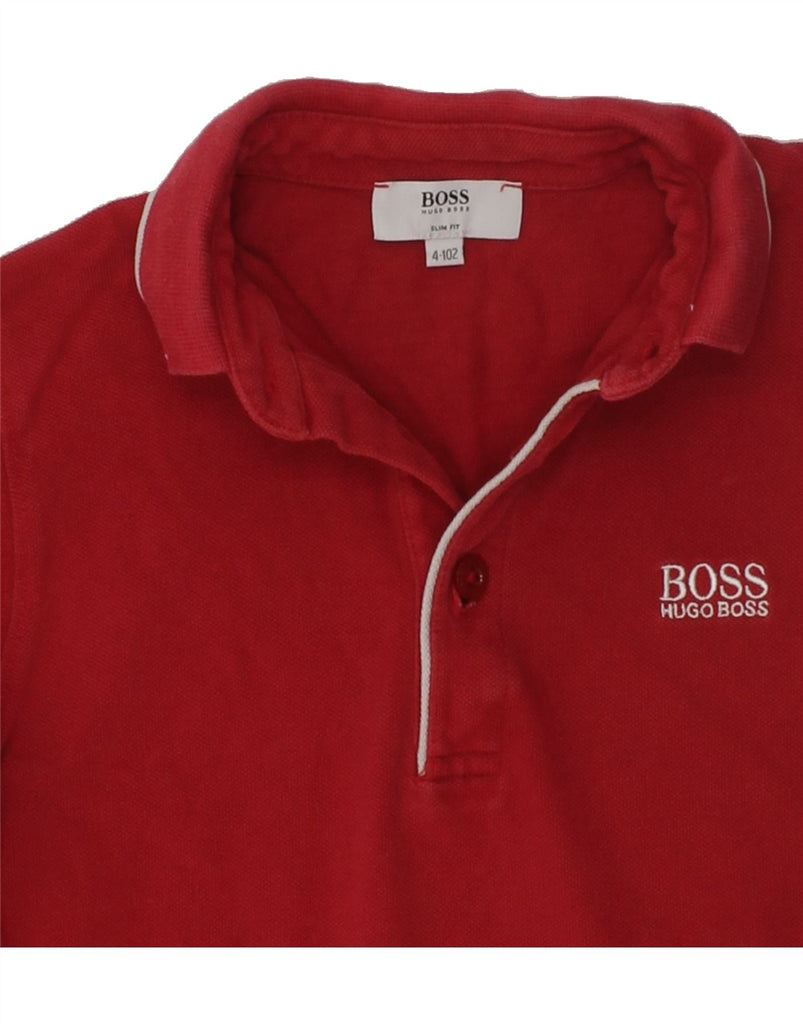 HUGO BOSS Boys Long Sleeve Slim Fit Polo Shirt 3-4 Years Red Cotton | Vintage Hugo Boss | Thrift | Second-Hand Hugo Boss | Used Clothing | Messina Hembry 