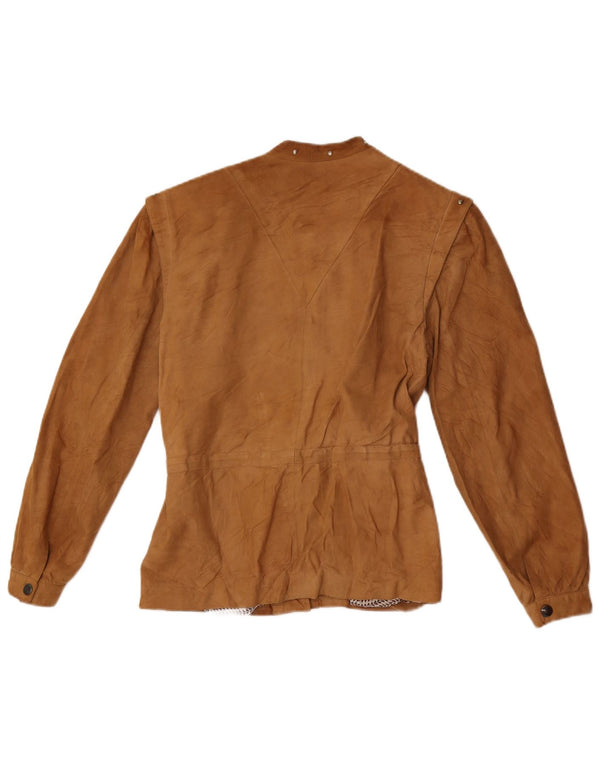 Vintage Womens Suede Bomber Jacket IT 42 Medium Beige Leather