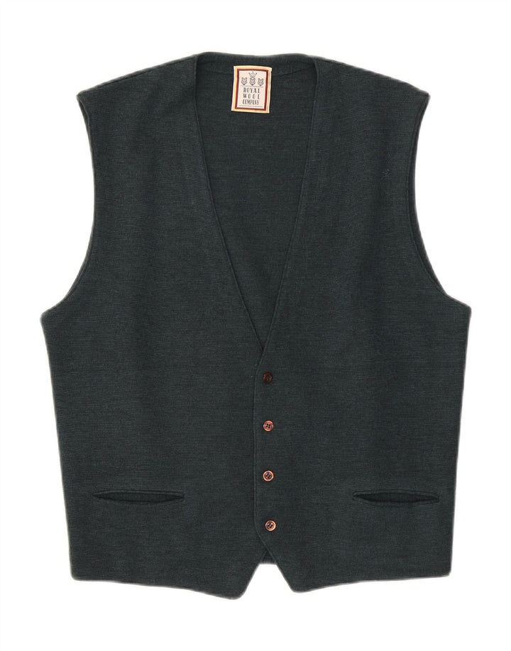 Vintage Mens Knit Waistcoat Medium Green Wool
