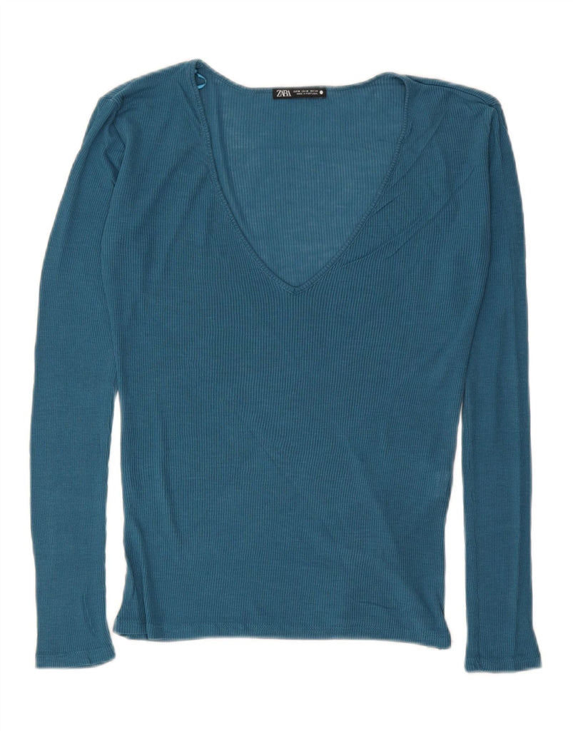 ZARA Womens Top Long Sleeve UK 12 Medium Blue Lyocell Vintage Zara and Second-Hand Zara from Messina Hembry 