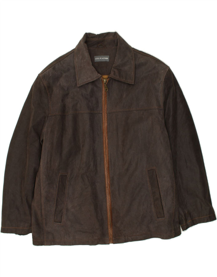 LUCA D'ALTIERI Mens Leather Jacket UK 56 3XL Brown Leather