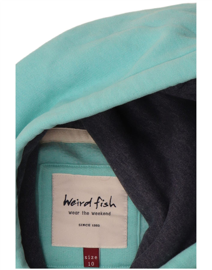 WEIRD FISH Womens Graphic Hoodie Jumper UK 10 Small Turquoise Cotton
