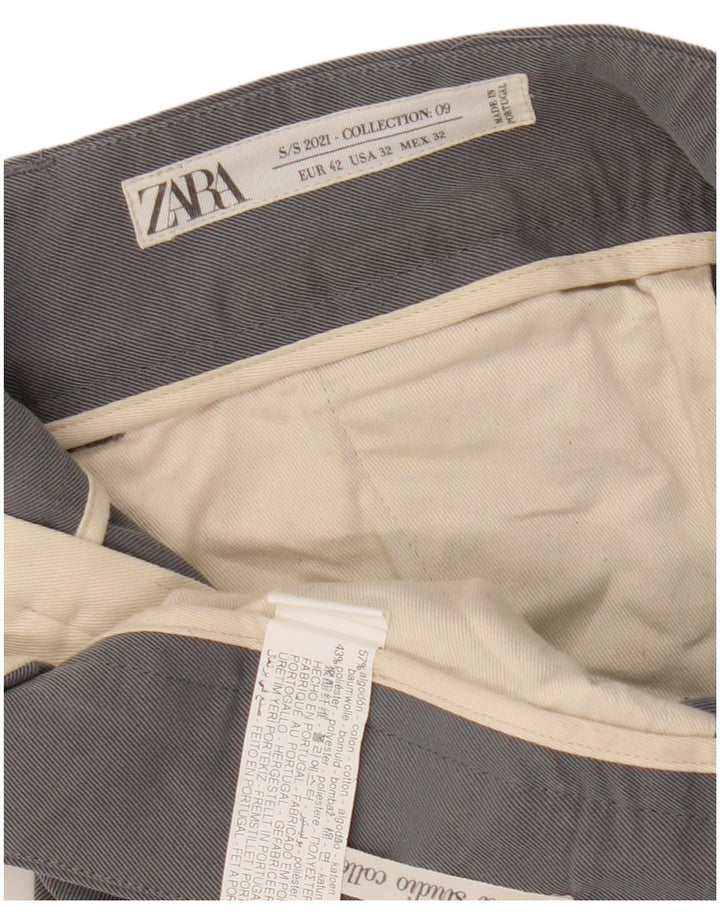 Zara Mens Bootcut Suit Trousers EU 42 Large W32 L33 Grey Cotton