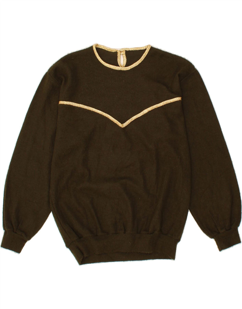 VINTAGE Womens Crew Neck Jumper Sweater UK 14 Medium Khaki Vintage Vintage and Second-Hand Vintage from Messina Hembry 